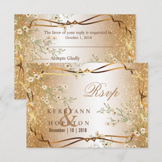 White Flowers and Gold Glitter - RSVP (Voorkant / Achterkant)