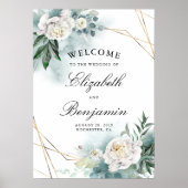 White Flowers and Gold Lijst Wedding Welcome Sign Poster (Voorkant)