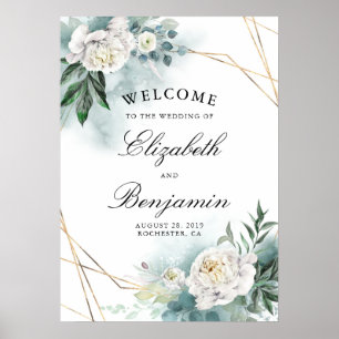 White Flowers and Gold Lijst Wedding Welcome Sign Poster