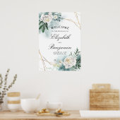 White Flowers and Gold Lijst Wedding Welcome Sign Poster (Keuken)