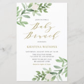 White Flowers and Greenery Baby Brunch Invitation (Voorkant)