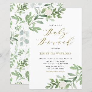 White Flowers and Greenery Baby Brunch Invitation