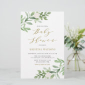 White Flowers and Greenery Baby shower Invitation (Staand voorkant)