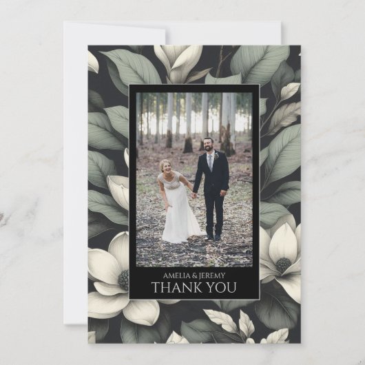 White Flowers and Greenery Wedding Bedankkaart (Voorkant)