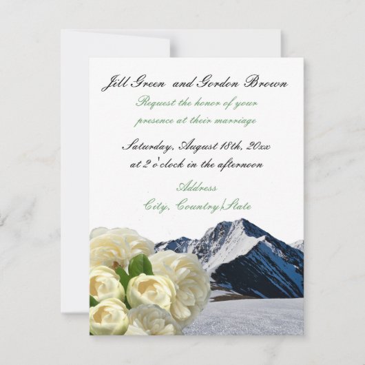 White Flowers and Mountains Wedding Invitation Kaart (Voorkant)