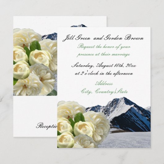 White Flowers and Mountains Wedding Invitation Kaart (Voorkant / Achterkant)