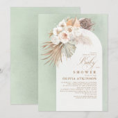White Flowers and Pampas Grass Boho Baby shower Kaart (Voorkant / Achterkant)