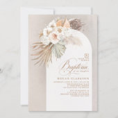 White Flowers and Pampas Grass Boho Baptism Kaart (Voorkant)