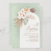 White Flowers and Pampas Grass Boho Baptism Kaart (Voorkant / Achterkant)