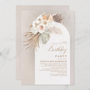 White Flowers and Pampas Grass Boho Birthday Kaart