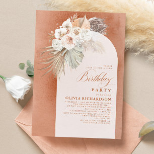 White Flowers and Pampas Grass Boho Birthday Kaart
