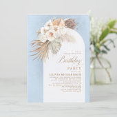 White Flowers and Pampas Grass Boho Birthday Kaart (Staand voorkant)