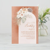 White Flowers and Pampas Grass Boho Birthday Kaart (Staand voorkant)