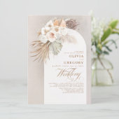 White Flowers and Pampas Grass Elegant Wedding Kaart (Staand voorkant)