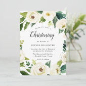 White Flowers Baby Foto Christening Baptisme Kaart (Staand voorkant)