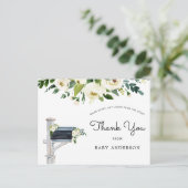 White Flowers Baby shower per post Bedankt Briefkaart (Staand voorkant)