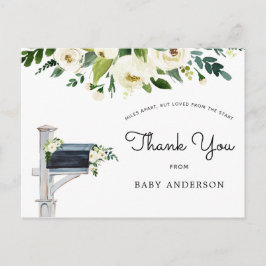 White Flowers Baby shower per post Bedankt Briefkaart