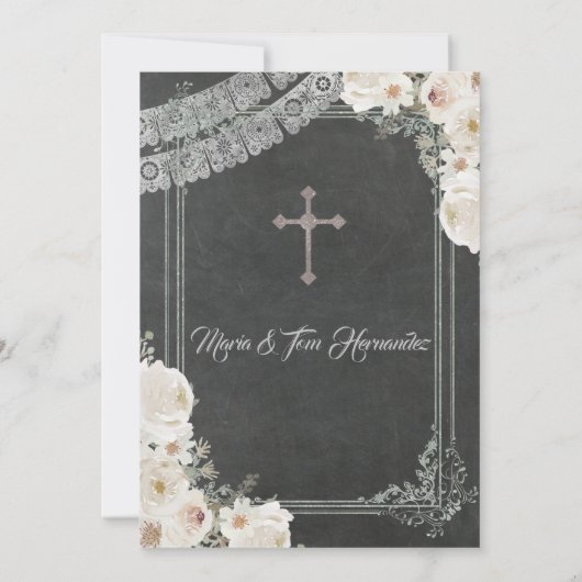 White Flowers Baptism and Birthday Fiesta Twin Kaart (Achterkant)