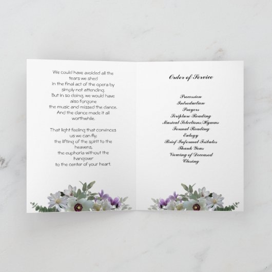 White Flowers begrafenisprogramma Programma (Binnen)