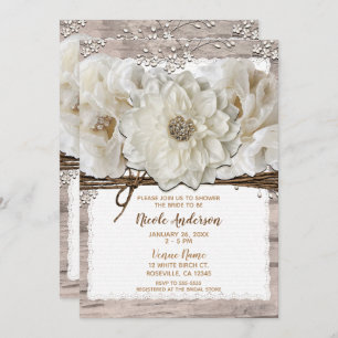 White Flowers & Birch Rustic Glam Vrijgezellenfees Kaart