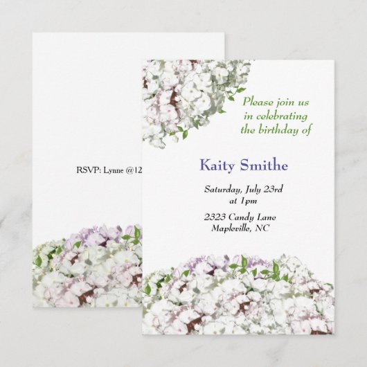 White Flowers Birthday Invitation Kaart (Voorkant / Achterkant)