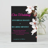 White Flowers/Black Background Wedding Invitation Kaart (Staand voorkant)