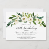 White Flowers Blooming 13th Birthday Party Invite Kaart (Voorkant)