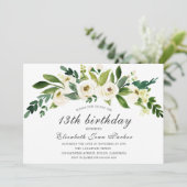 White Flowers Blooming 13th Birthday Party Invite Kaart (Staand voorkant)