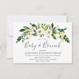 White Flowers Blooming Baby & Brunch Invitation Kaart