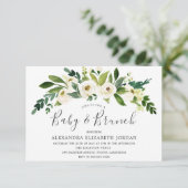White Flowers Blooming Baby & Brunch Invitation Kaart (Staand voorkant)