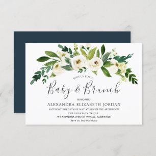 White Flowers Blooming Baby & Brunch Invitation Kaart
