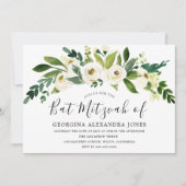 White Flowers Blooming Bat Mitzvah Invitation Kaart (Voorkant)