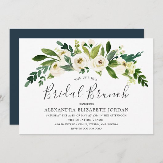 White Flowers Blooming Bridal Brunch Invitation Kaart (Voorkant / Achterkant)
