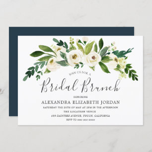 White Flowers Blooming Bridal Brunch Invitation Kaart