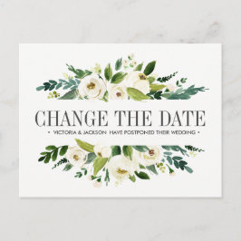 White Flowers BRUILOFT WIJZIG DE DATUM UITSTEL Aankondigingskaart