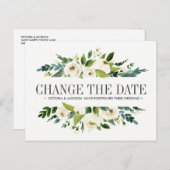 White Flowers BRUILOFT WIJZIG DE DATUM UITSTEL Aankondigingskaart (Voorkant / Achterkant)