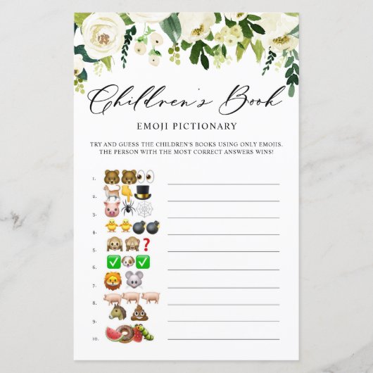 White Flowers Childrens Book Emoji Pictionary Kaar (Voorkant)
