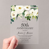 White Flowers & Cream 50th Wedding Jubileum Acryl Uitnodigingen (Insitu (Draagbaar))