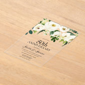 White Flowers & Cream 50th Wedding Jubileum Acryl Uitnodigingen (Laagn)