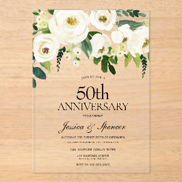 White Flowers & Cream 50th Wedding Jubileum Acryl Uitnodigingen