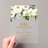 White Flowers & Cream 60th Wedding Jubileum Acryl Uitnodigingen (Insitu (Draagbaar))