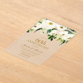 White Flowers & Cream 60th Wedding Jubileum Acryl Uitnodigingen (Laagn)