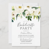 White Flowers & Cream Elegant Bachelorette Party Kaart (Voorkant)