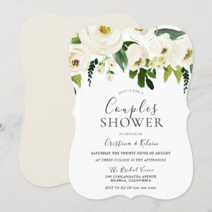White Flowers & Cream Elegant Couples Shower Kaart