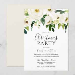 White Flowers & Cream Elegant-kerstparty Kaart