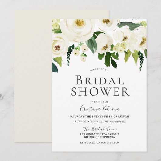 White Flowers & Cream Elegant Vrijgezellenfeest Kaart (Voorkant / Achterkant)