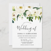 White Flowers & Cream Elegant Wedding Kaart (Voorkant)