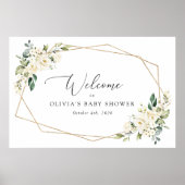 White Flowers, Cream Flowers, Baby shower Welcome Poster (Voorkant)