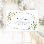 White Flowers, Cream Flowers, Baby shower Welcome Poster