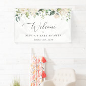 White Flowers, Cream Flowers, Baby shower Welcome Spandoek (Insitu)
